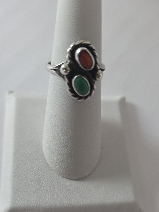 Jewelry - Vintage Turquoise & Coral/ Sterling Silver Native American Ring/Jewelry